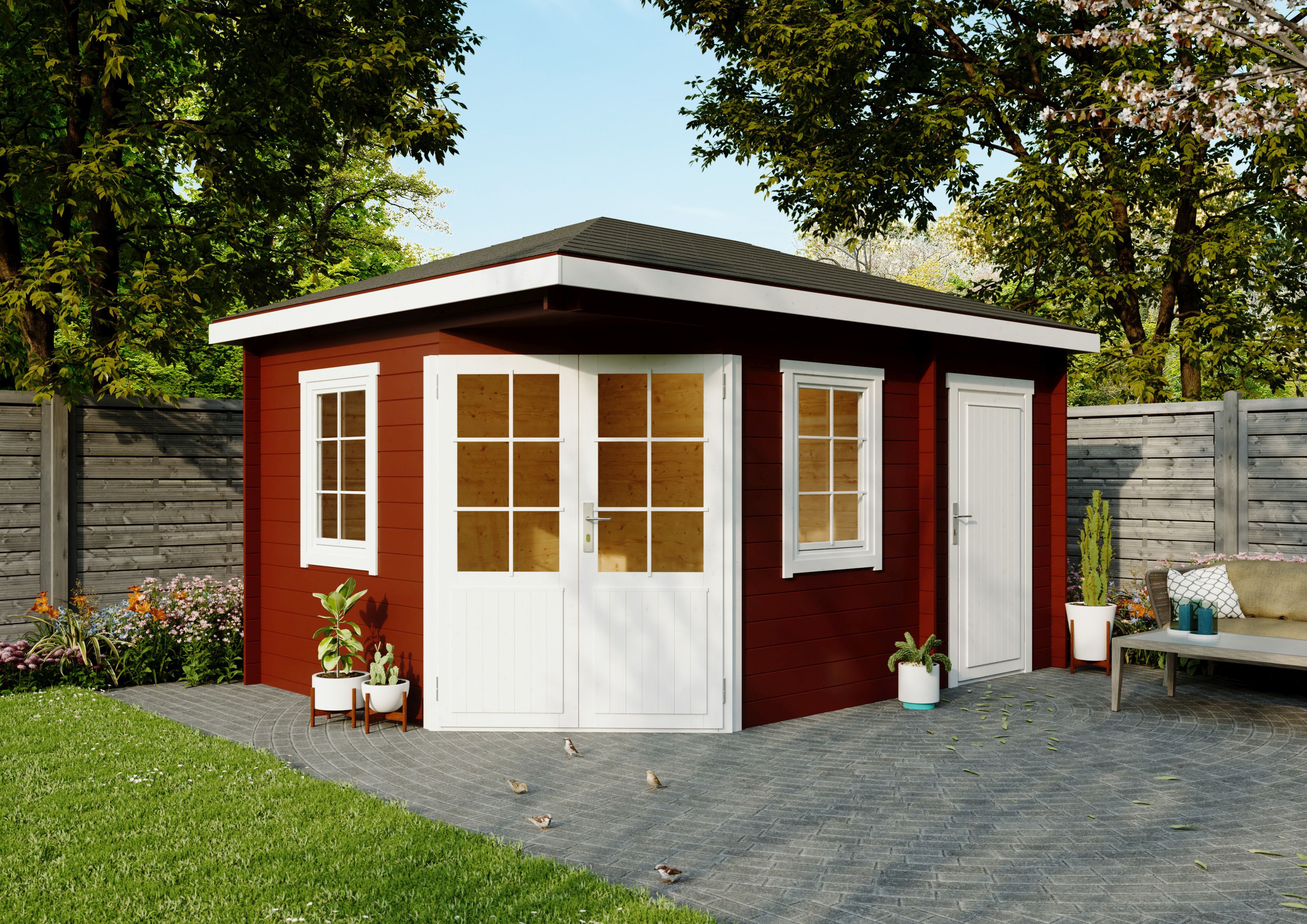 26 % reduziert: Fjordholz 5-Eck Gartenhaus-Sonderangebot Modell Evelyn 3D 13m² Unkategorisiert online kaufen