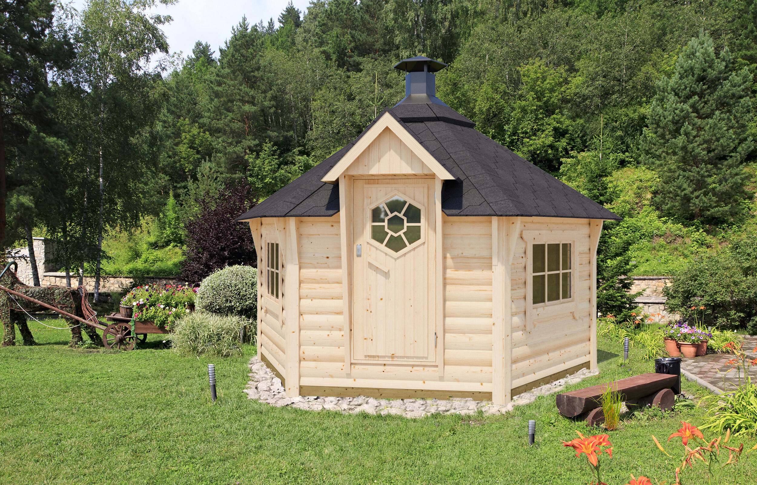 26 % reduziert: Fjordholz 6-Eck Grillkota Modell Lasse 9,0m² DeLux 9m² Unkategorisiert online kaufen