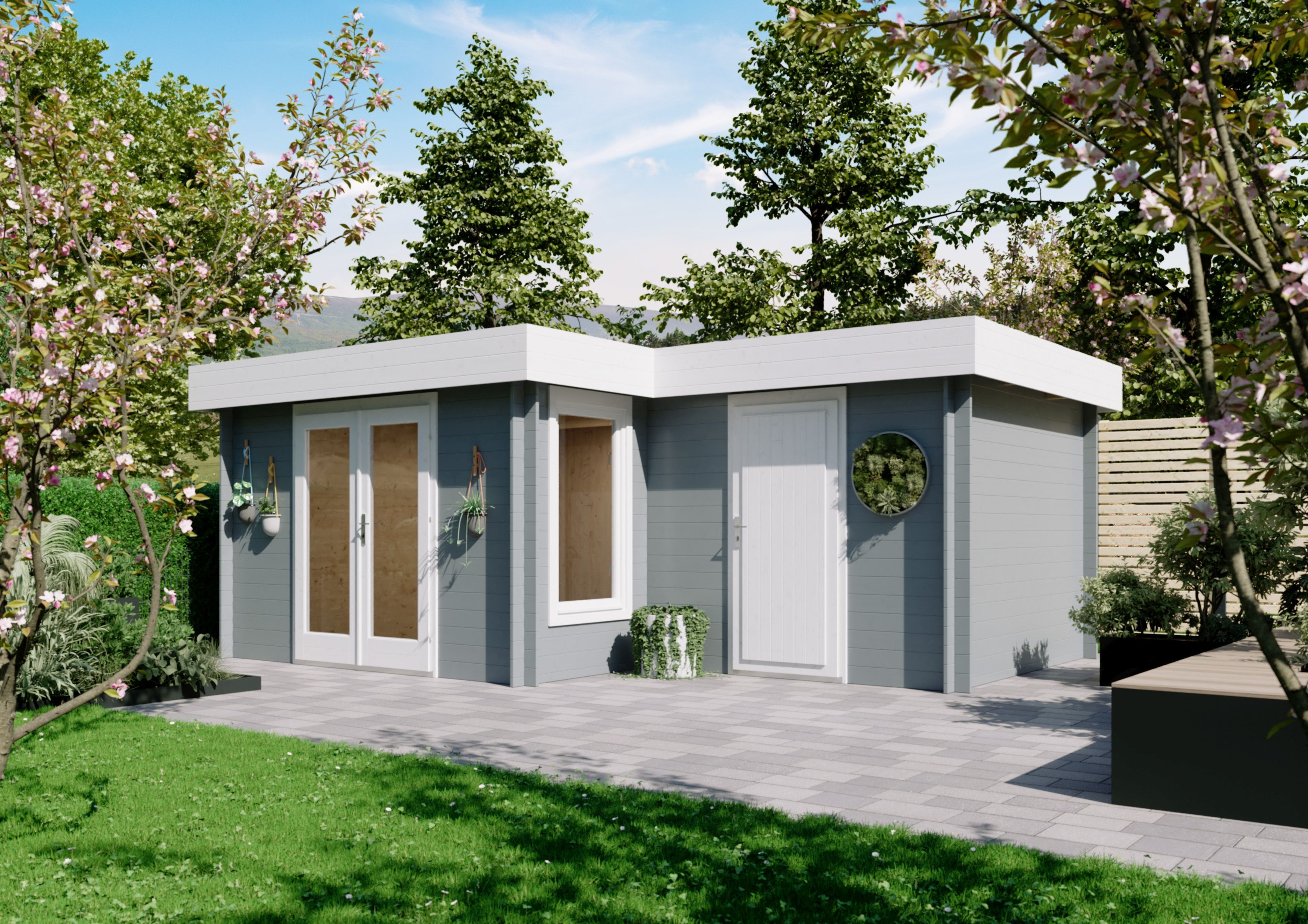 26 % reduziert: Fjordholz Flachdach Gartenhaus-Sonderangebot Modell Tobi 28 B 18m²