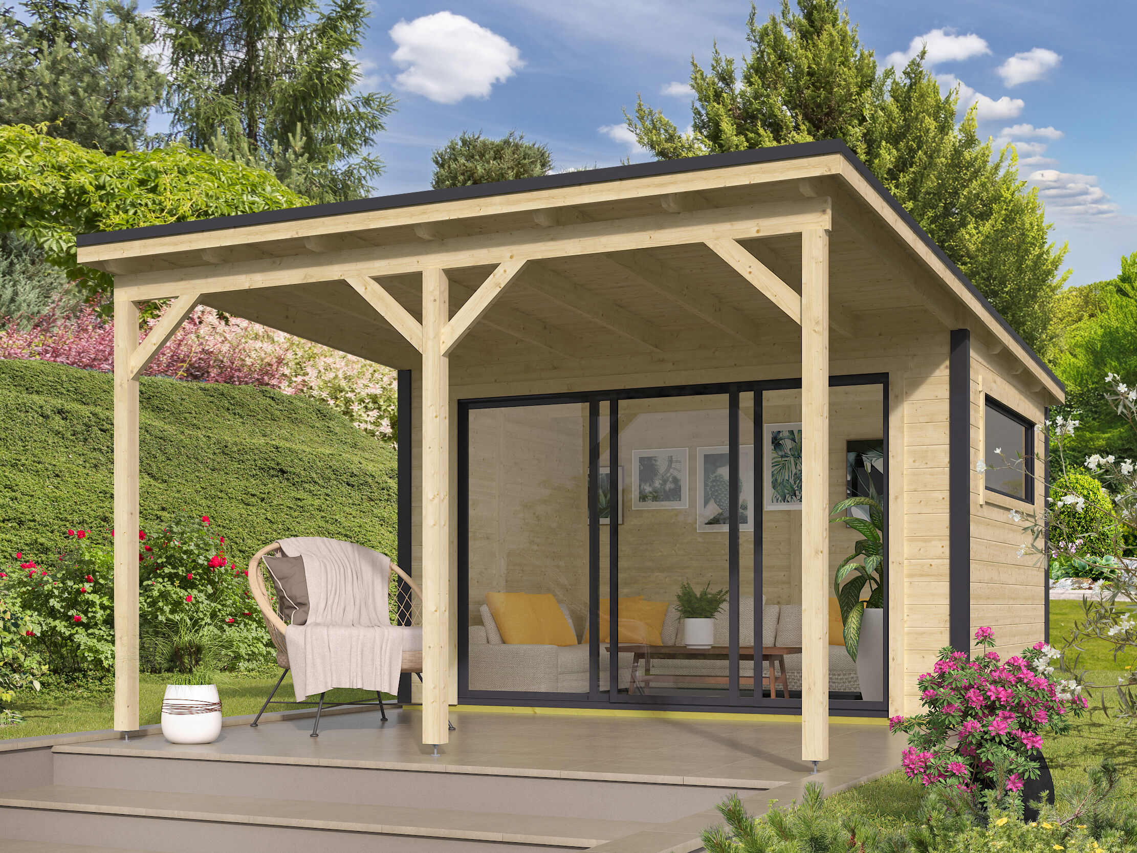 26 % reduziert: Fjordholz Gartenhaus-Sonderangebot Modell Poel-1 mit Vordach 12m² Unkategorisiert online kaufen