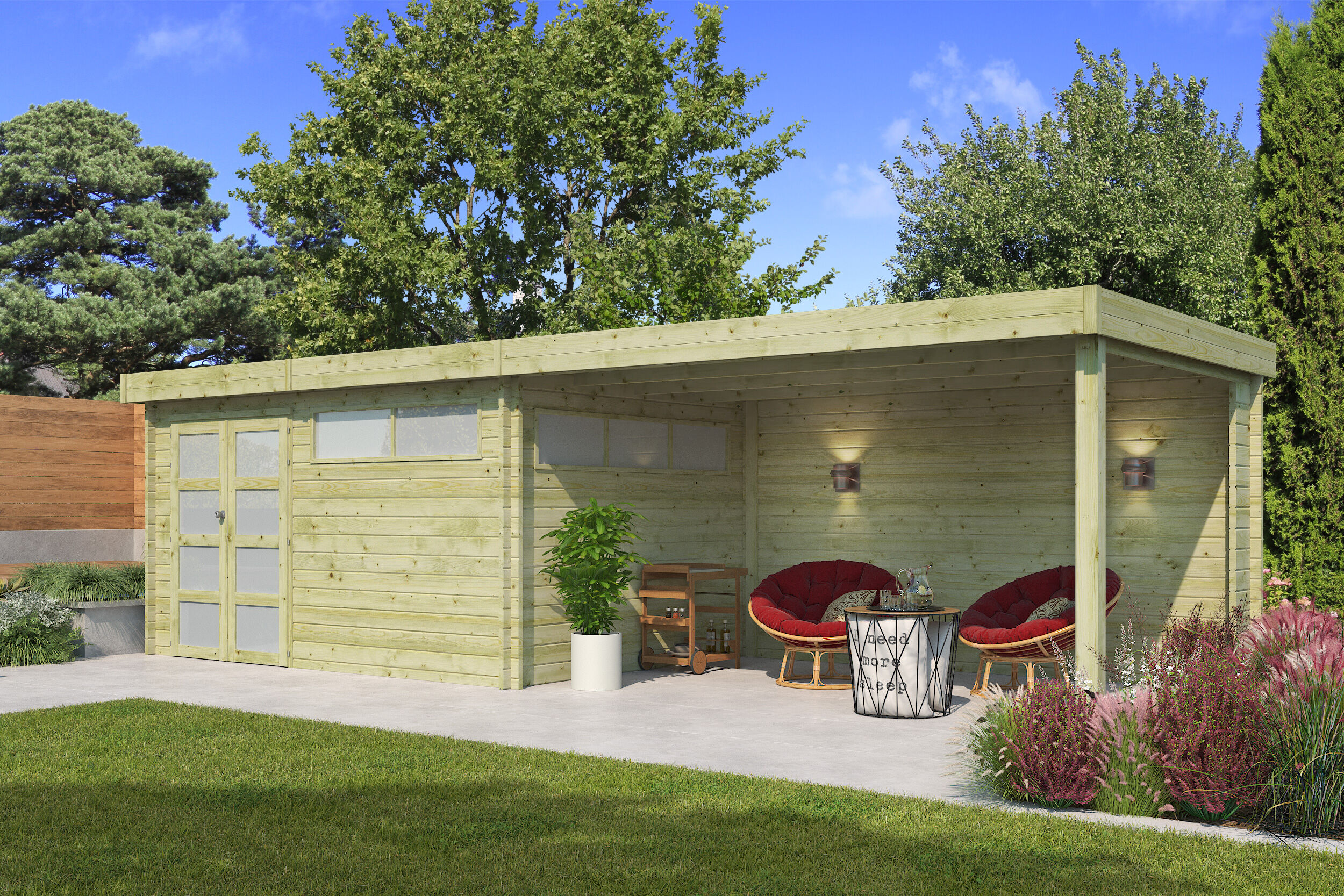 26 % reduziert: Flachdach Gartenhaus-Sonderangebot Modell Nelo 44 B mit 400 cm A 32m² Unkategorisiert online kaufen