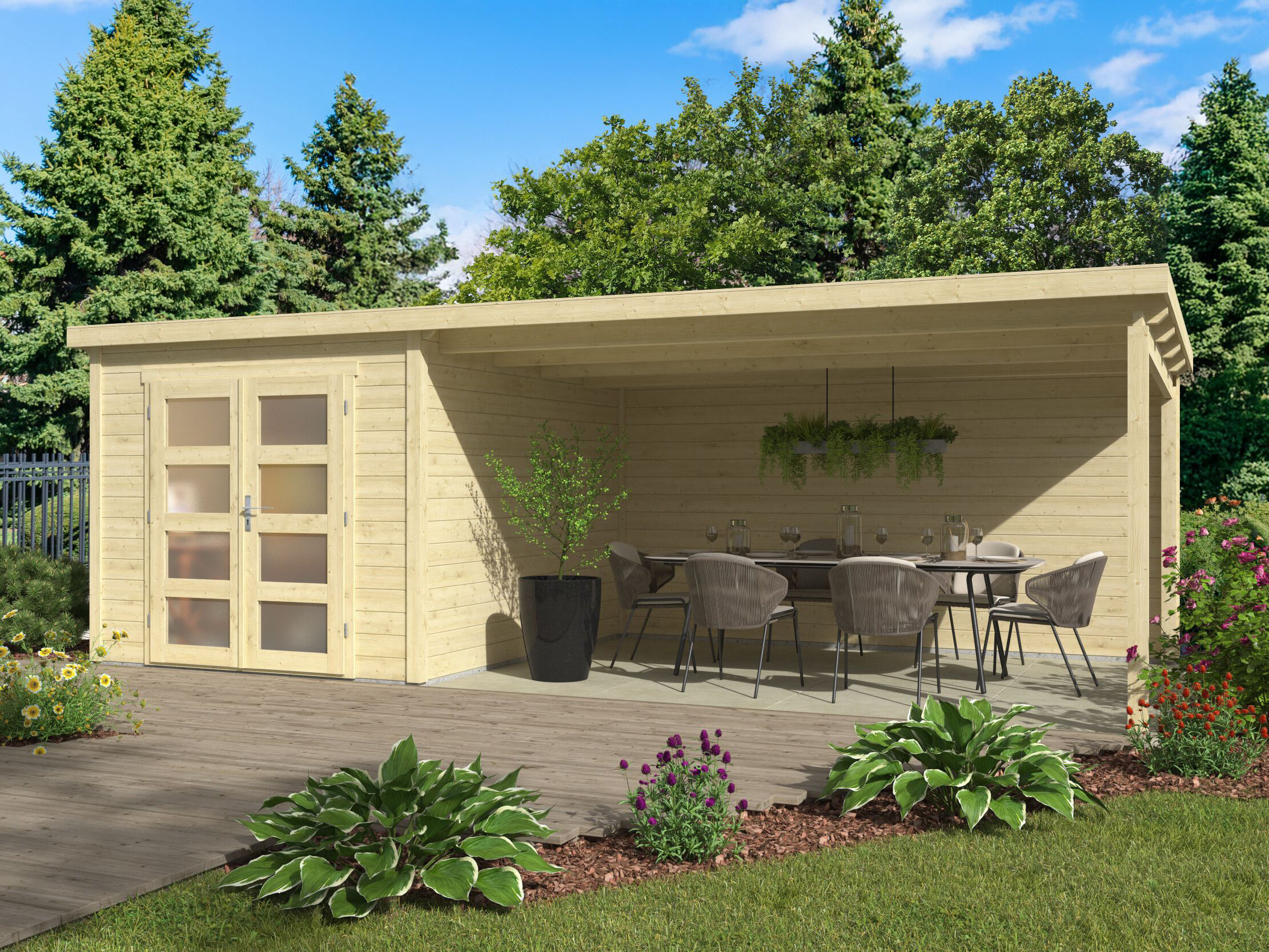 26 % reduziert: Pultdach Gartenhaus-Sonderangebot Modell Ella 28-A mit Anbau 19m² Unkategorisiert online kaufen