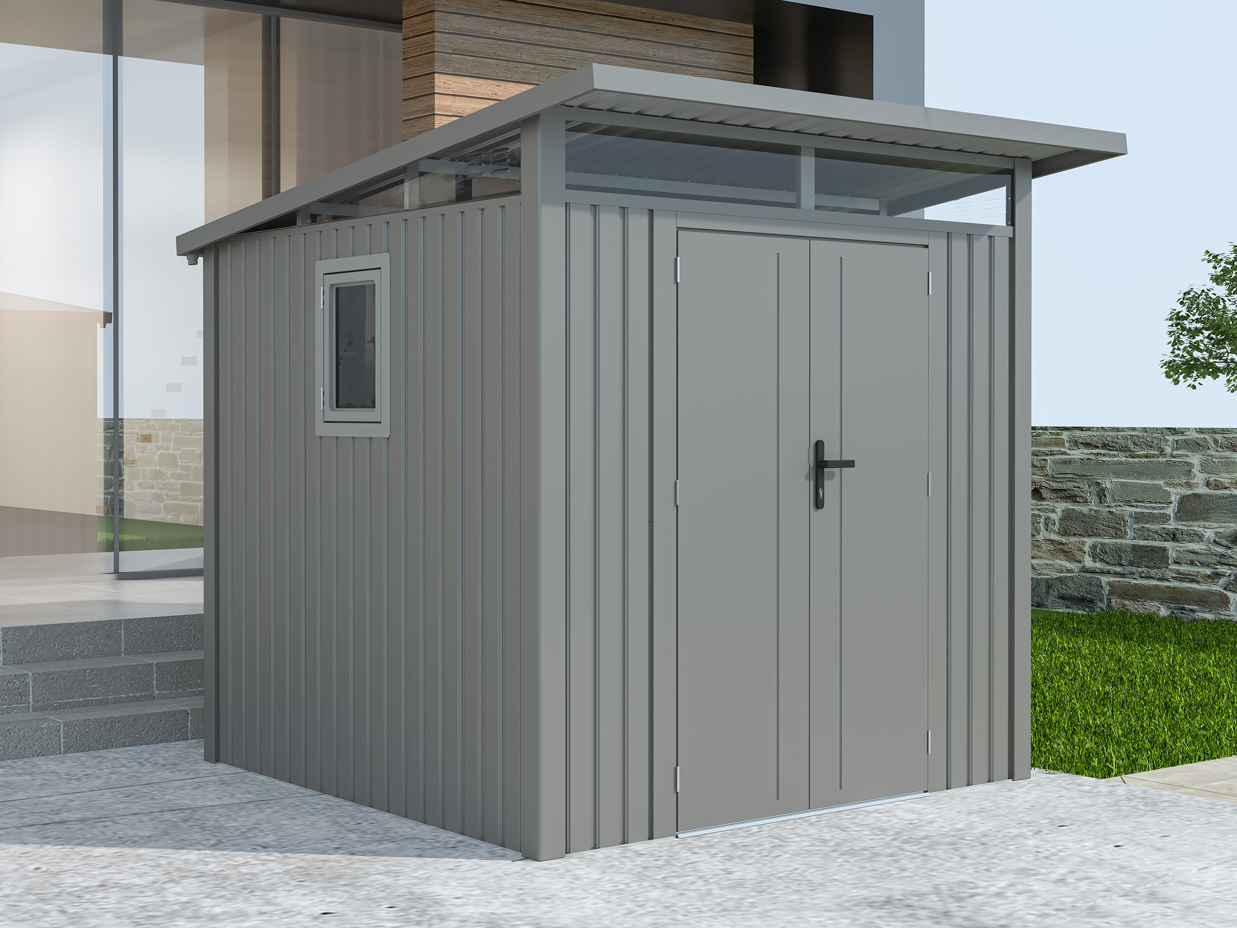 34 % reduziert: Metall Gerätehaus Modell Skylight 4,45 m² Alu Grau 6m² Unkategorisiert online kaufen