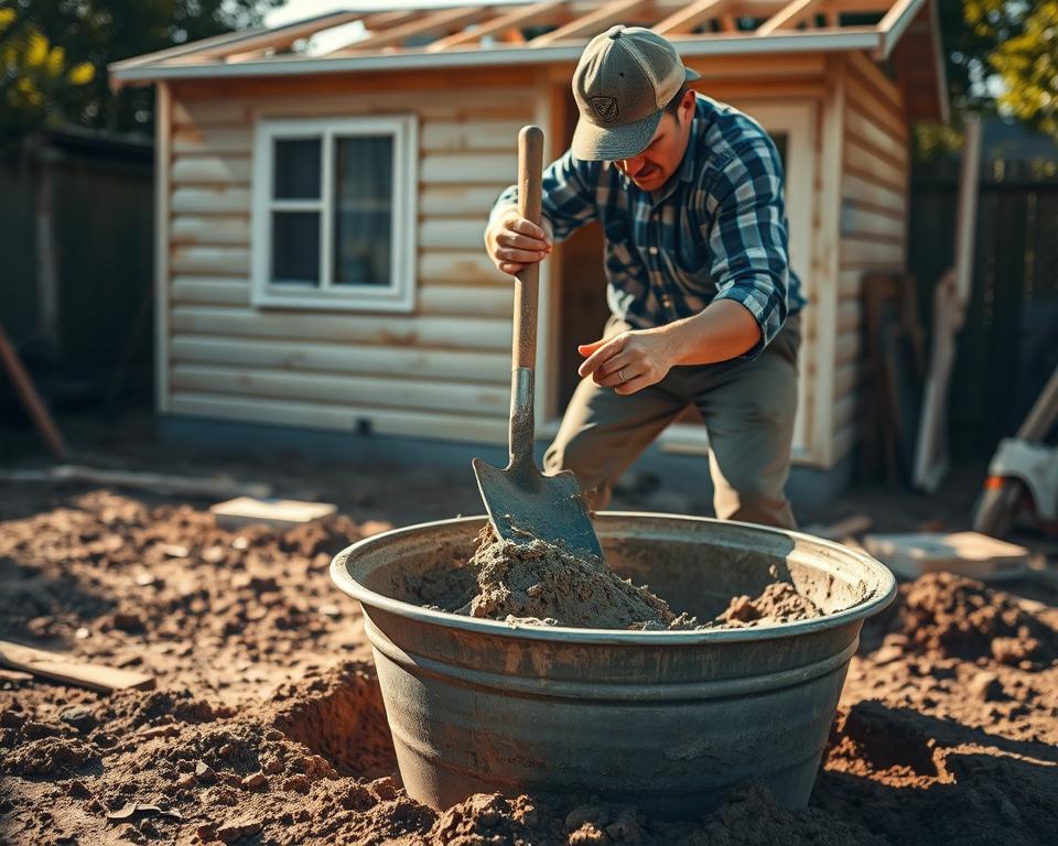 Beton anmischen für Fundament Beton anmischen für Fundament