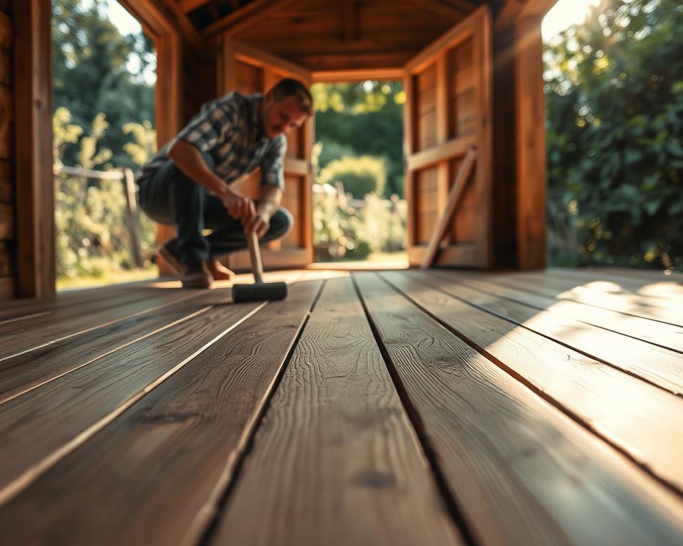 Holzbretter verlegen Gartenhaus Holzbretter verlegen Gartenhaus
